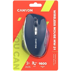 CANYON MW-21, 2.4 GHz  Wireless mouse ,with 7 buttons, DPI 800/1200/1600, Battery: AAA*2pcs,Blue,72*117*41mm, 0.075kg