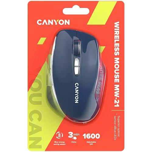 CANYON MW-21, 2.4 GHz  Wireless mouse ,with 7 buttons, DPI 800/1200/1600, Battery: AAA*2pcs,Blue,72*117*41mm, 0.075kg