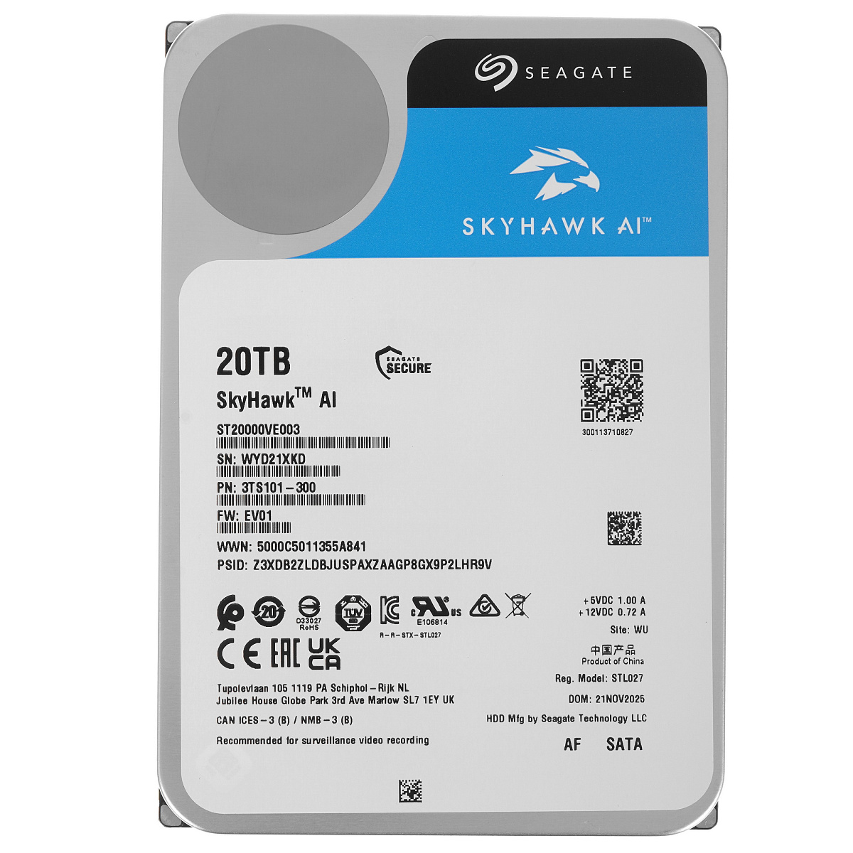 SEAGATE HDD SkyHawk AI (3.5"/20TB/SATA 6Gb/s/7200rpm)
