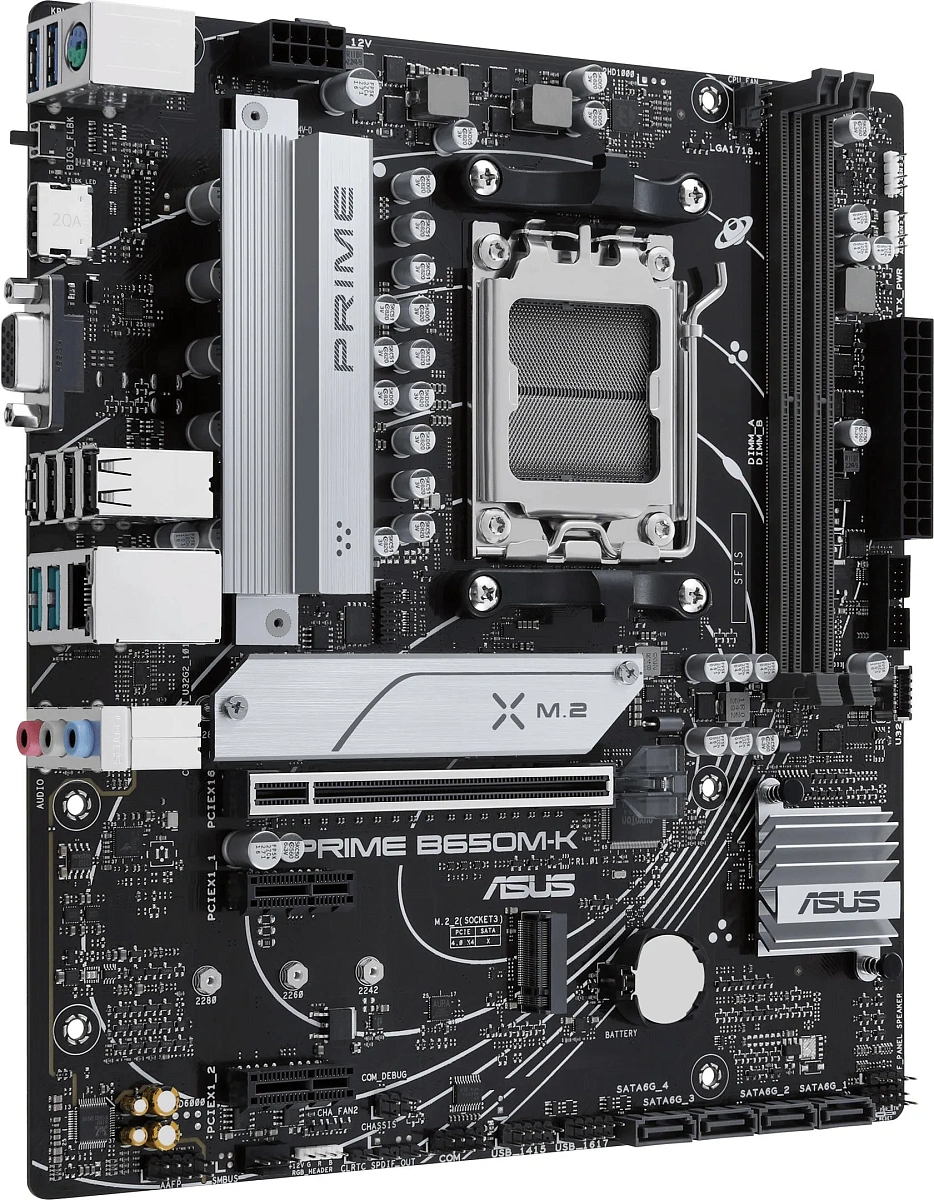 Матплата Asus Prime B650M-K, AM5, mATX, 2DDR-5, 1хPCI-Ex16, 4SATA, 2xM.2, VGA, HDMI, 12USB