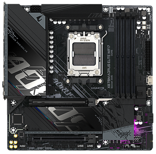 Матплата Gigabyte X870M Aorus Elite WiFi7, AM5, mATX, 4DDR-5, 2хPCI-Ex16, 2SATA, 2xM.2, HDMI, 16USB