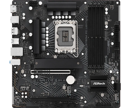 Матплата ASRock B760M PG Lighting, iB760, S1700, mATX, 4DDR-5, 2xPCI-Ex16, 4SATA,3xM.2,HDMI,DP,12USB