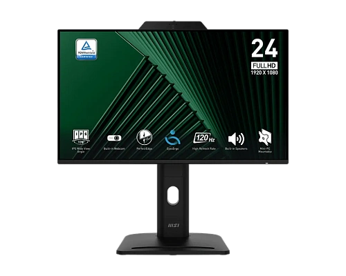 Монитор 23.8" MSI PRO MP242PMG IPS 1920x1080 120Hz 1ms 300cd/m 1500:1 HDMI VGA DP 3xUSB 2x2W Встроенная WEB камера с микрофоном, Регулировка по Высоте HAS, Черный