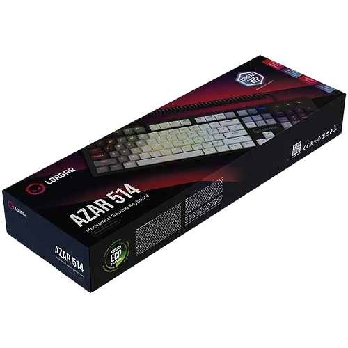 LORGAR Azar 514, Wired mechanical gaming keyboard, RGB backlight, 1680000 colour variations, 18 modes, keys number: 104, 50M clicks, linear dream switches, spring cable up to 3.4m, ABS plastic+metal, magnetic cover, 450*136*39mm, 1.17kg, white, EN+RU layo