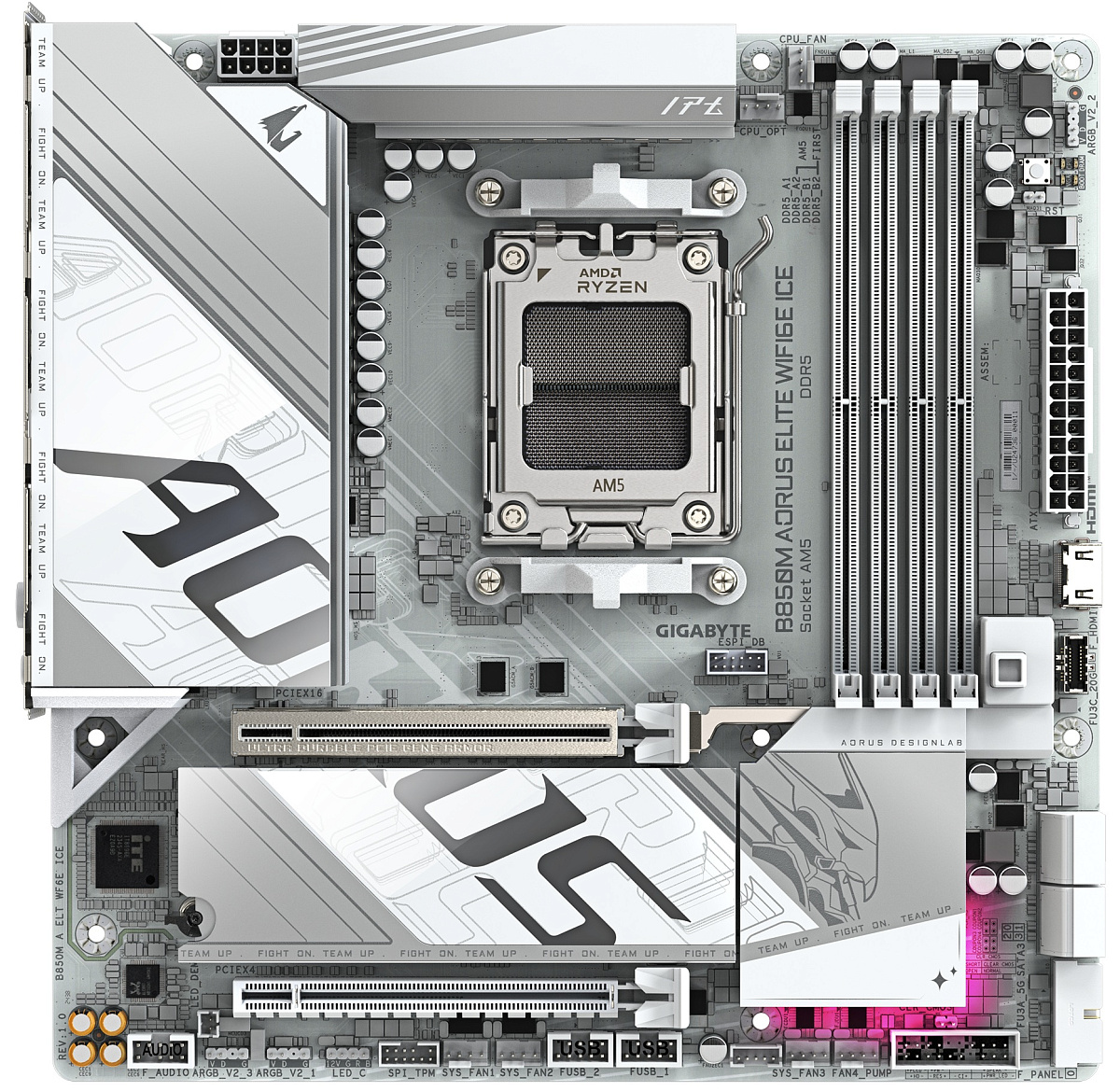 Матплата Gigabyte B850M A ELITE WiFi6E ICE, AM5, mATX, 4DDR-5, 2xPCI-Ex16, 4SATA,2xM.2,HDMI,DP,19USB