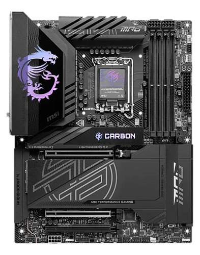 Материнская плата MSI MPG Z890 CARBON WIFI LGA1851 4xDDR5 4xSATA3 RAID 5xM.2 1xHDMI 10xUSB 2.5GLAN 5GLAN 10Gbps 2xThunderbolt4 Wi-Fi  Bluetooth ATX