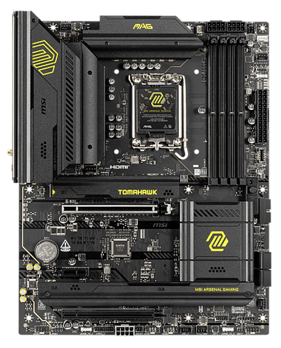 Материнская плата MSI MAG B860 TOMAHAWK WIFI LGA1851 4xDDR5 4xSATA3 RAID 3xM.2 HDMI DP 2xType-C(DP+Thunderbolt) 8xUSB ATX