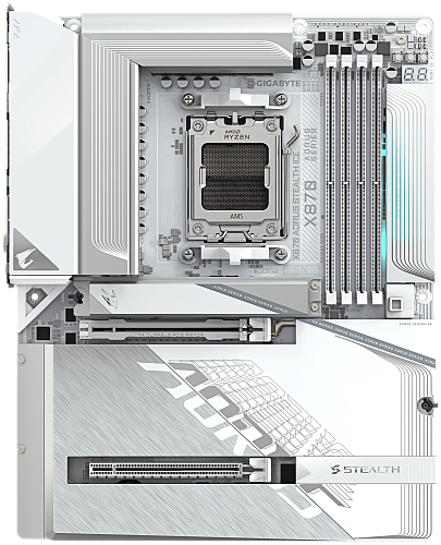 Матплата Gigabyte X870 Aorus Stealth ICE, AM5, ATX, 4DDR-5, 2хPCI-Ex16, 2SATA,4xM.2,HDMI,USB-C,20USB