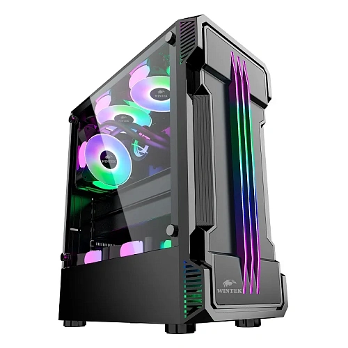 Корпус Wintek Flame-V2 D537-B TG, Midi Tower, ATX, Black, 2x3.5"/1x2.5", 3xUSB