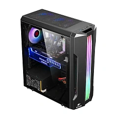 Корпус Wintek Flame D525-B TG, Midi Tower, ATX, Black, 2x3.5"/2x2.5", 2xUSB, RGB