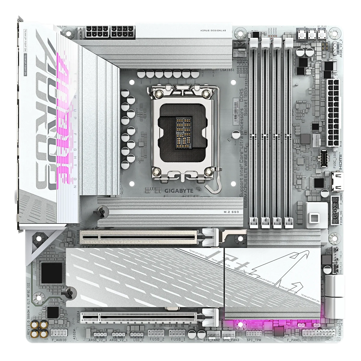 Матплата Gigabyte B860M Aorus Elite WiFi6E ICE,iB860,S1851,mATX,4DDR-5,2xPCI-Ex16,3M.2,HDMI,DP,15USB